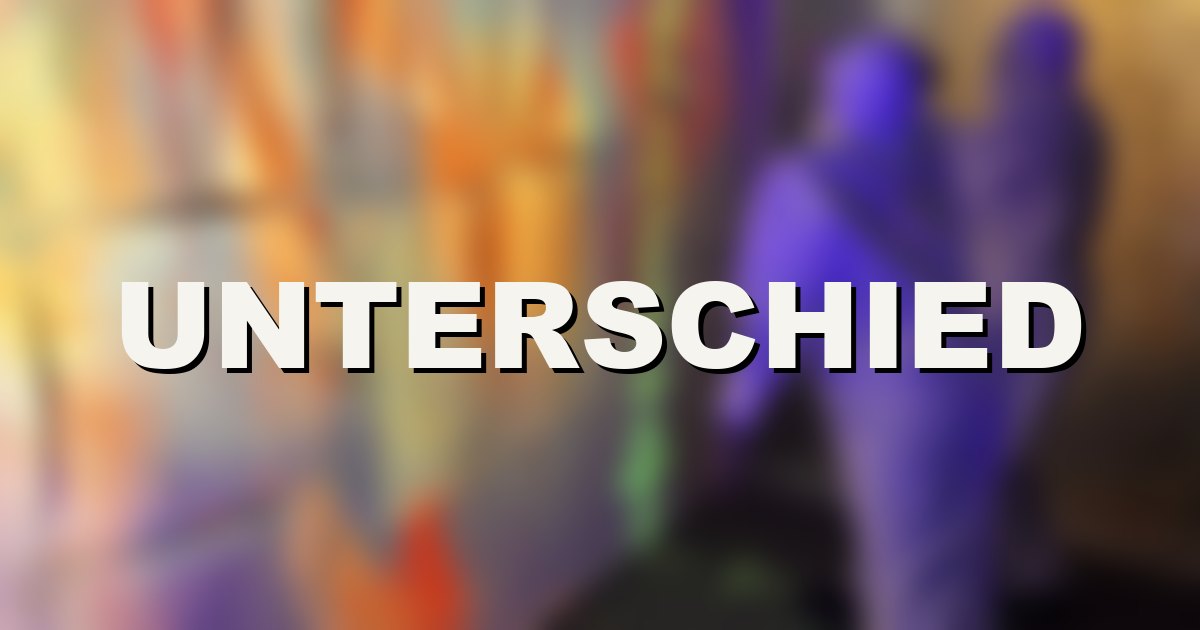 Verwischtes Neon-Action-Painting-Foto mit dem Wort Unterschied, Headerbild zum Formatvergleich