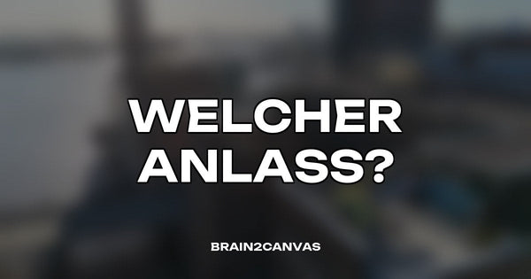 Stark unscharfe Dachterrassen-Aufnahme mit Hamburger Hafenkulisse, Schriftzug Welcher Anlass