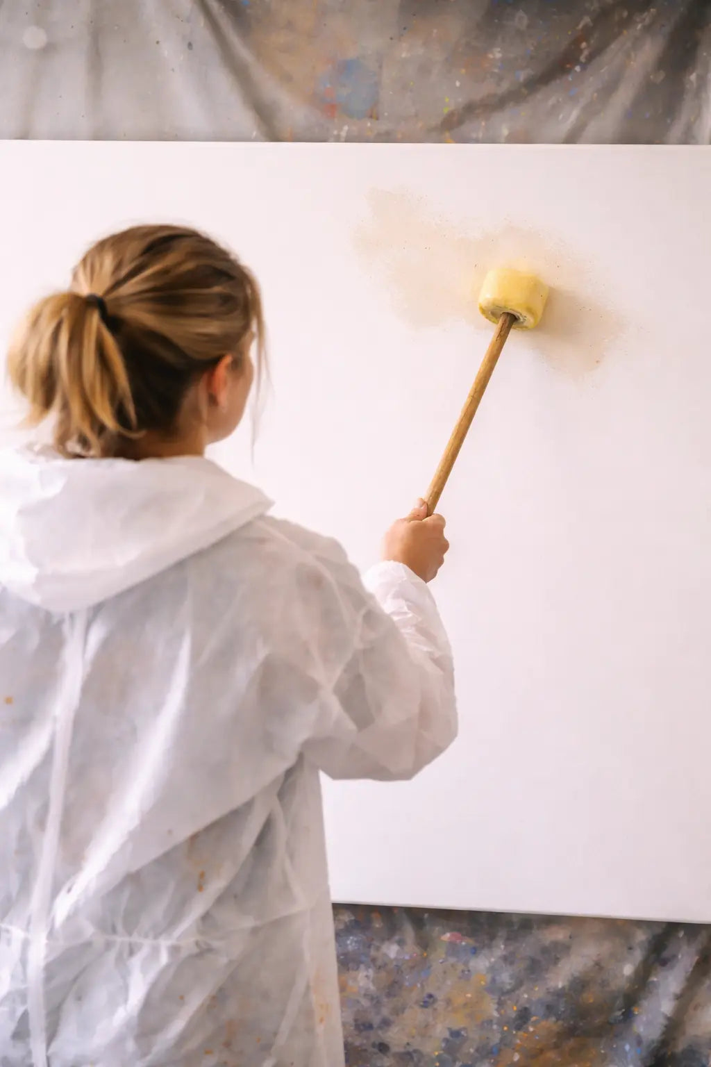 Team gestaltet gemeinsam ein Action Painting Kunstwerk bei einem Team Event in Hamburg