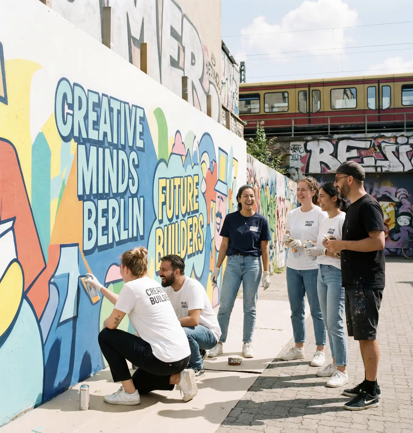 Gemeinsames Graffiti Artwork beim kreativen Workshop in Hamburg als Teamevent