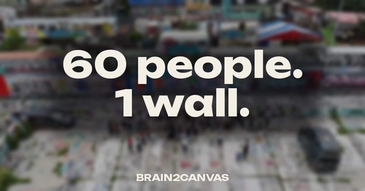 Blurred aerial photo of the CRX Markets group at the legal wall in Munich with the words: 60 people. 1 wall.